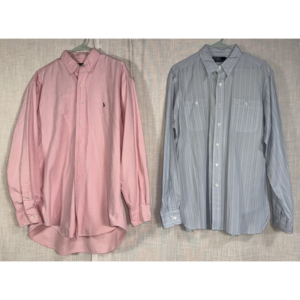Polo Ralph Lauren Shirts LOT Men's Sz L Blake 100% Cotton Button Down Pony Pink